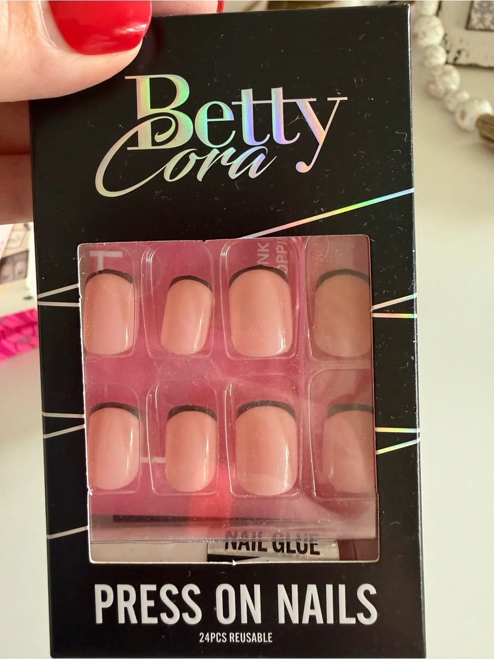 Nude Press-On Nails with Black Tip - 24pc